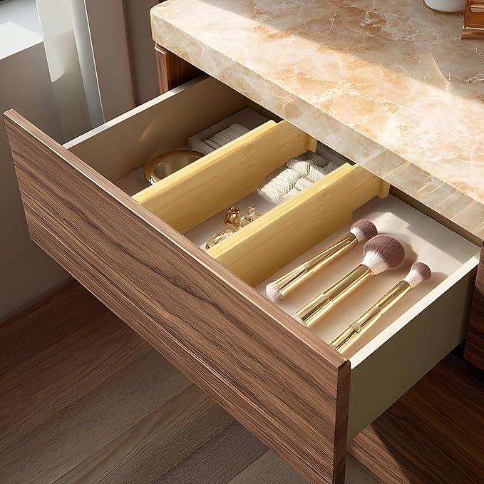 VaeFae 3 Pack Bamboo Drawer Dividers, 4" High Adjustable 11.9-17.1" Clothes Drawer Organizers, Expandable Separators for Bedroom/Bathroom/Kitchen/Office Storage - ModernBath