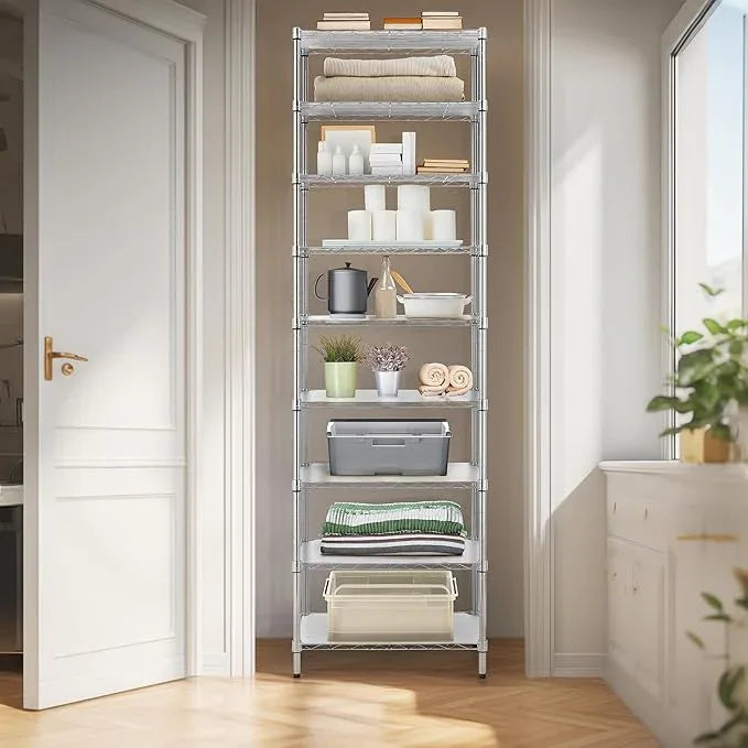 Finnhomy 9-Tier Wire Shelving Unit Adjustable Steel Wire Rack Shelving, 81 Inches Height 9 Shelves Metal Storage Rack, Pantry Shelves for Storage with PE mat, NSF Certified, Chrome - ModernBath