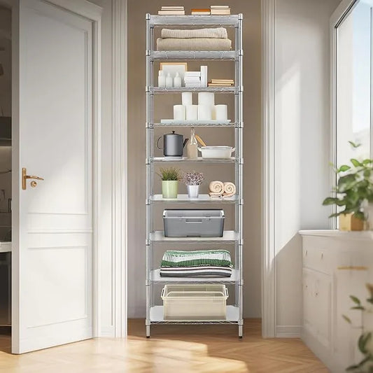 Finnhomy 9-Tier Wire Shelving Unit Adjustable Steel Wire Rack Shelving, 81 Inches Height 9 Shelves Metal Storage Rack, Pantry Shelves for Storage with PE mat, NSF Certified, Chrome - ModernBath