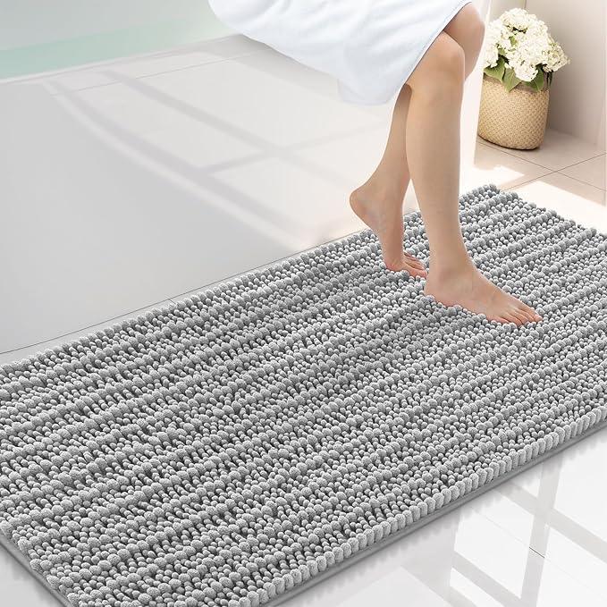 Smiry Bathroom Rugs Mat 47x24, Extra Soft Absorbent Chenille Bath Rugs, Non Slip Rubber Backing Machine Washable Quick Dry Bath Mats for Bathroom Floor, Tub, Shower, Home Decor Accessories, Light Grey - ModernBath
