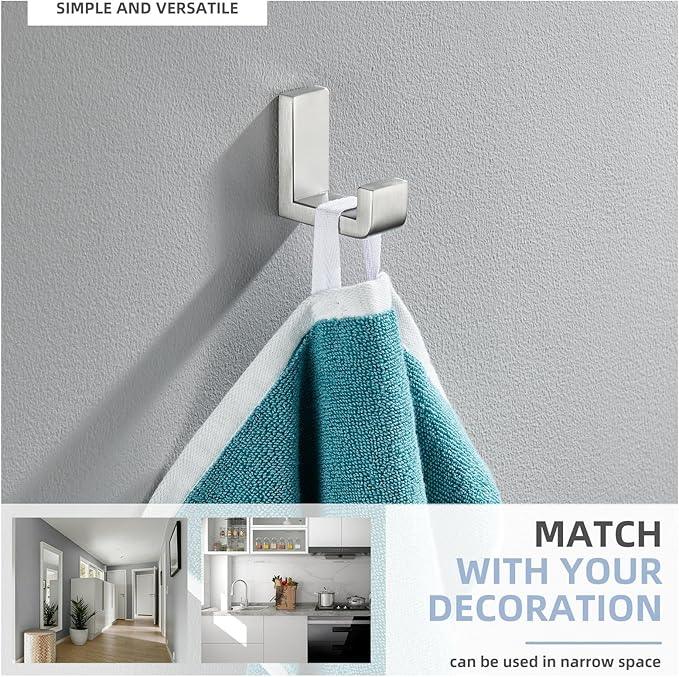 Angle Simple Towel Hook for Bathroom, SUS 304 Stainless Steel Shower Robe Coat Hook for Wall, Brushed Nickel - ModernBath