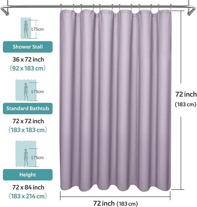 Vipfree 3 in 1 Shower Curtain Set, Waffle Shower Curtain and Liner Set with 12 Double Sided Shower Curtain Hooks, 258GSM Luxury Weighted Cloth Shower Curtains for Bathroom, 72 W x 72 H, Lavender - ModernBath