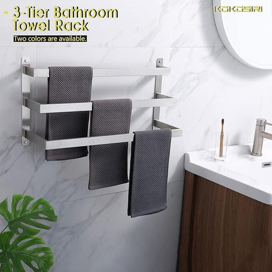 KOKOSIRI Bath Towel Bars Bathroom 3-Tiers Ladder Toilet Paper Holder Toilet Roll Holder Brushed Nickel B5006BR-L24+B2003BR - ModernBath