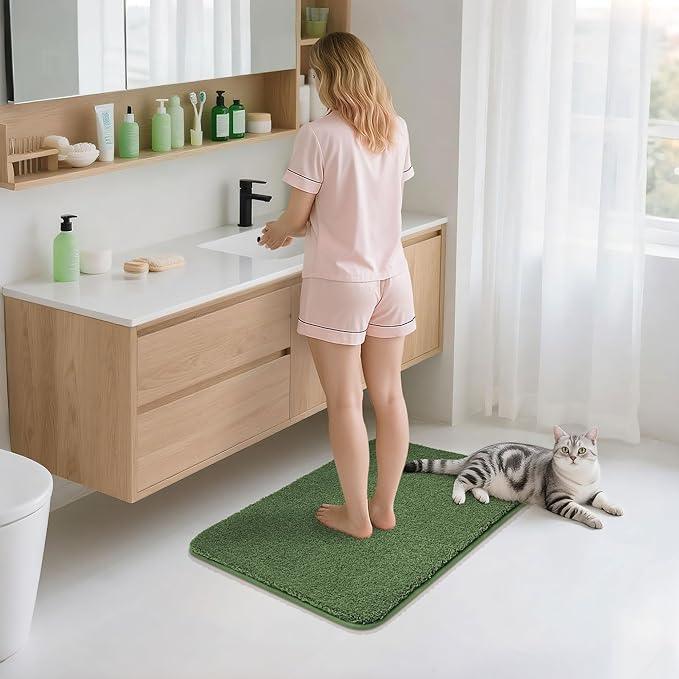 COSY HOMEER Bath Rugs for Bathroom Extra Thick- Anti-Slip Bath Mats Soft Plush Yarn Shaggy 100% Strong Mirco Polyeste Mat Living Room Bedroom Mat Floor Water Absorbent(Green,20x32 - Inches) - ModernBath