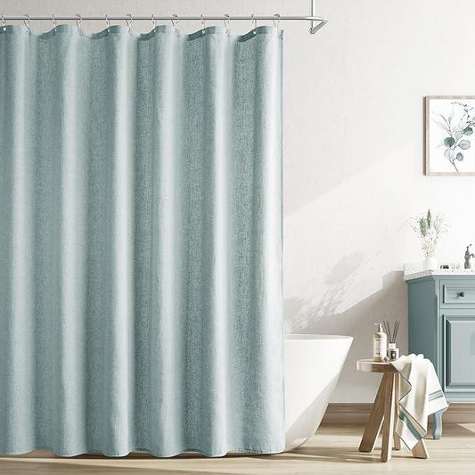 Naturoom Blue Linen Shower Curtain, Cloth Textured Fabric Shower Curtain Set with Hooks, Simple Elegant Modern Farmhouse Country Ultra Thick Bath Curtains for Bathroom,Water Repellent,72x80 - ModernBath