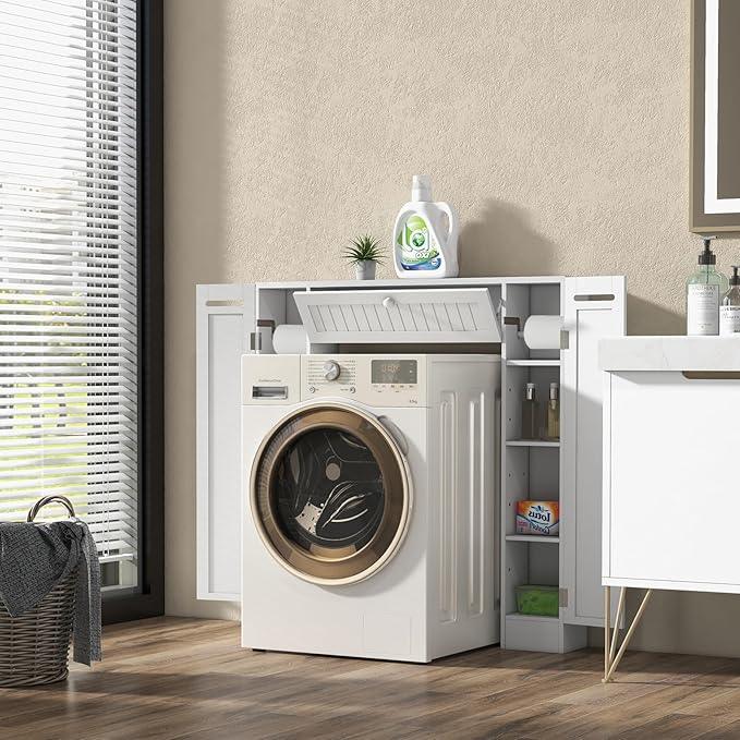 Tangkula Over The Toilet Storage Cabinet, Bathroom Space Saver Organizer with 2 Side Doors, Adjustable Shelves, Paper Holder, Freestanding Bathroom Cabinet Over Toilet for Small Space, Restroom, White - ModernBath