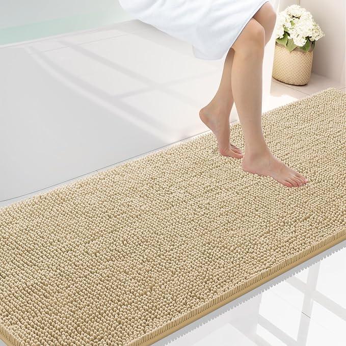 Smiry Luxury Chenille Bathroom Rugs 70x24, Extra Soft and Absorbent Shaggy Bath Mat, Machine Washable, Non-Slip Plush Carpet Runner for Tub, Shower, and Floor, Home Decor Accessories, Beige - ModernBath