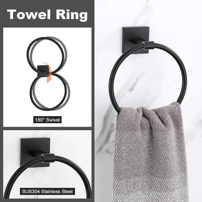Matte Black Towel Bar Set, 5 Pieces Double Dase Toilet Paper Holder Bathroom Hardware Set, 23.6 Inch Stainless Steel Towel Racks for Bathroom Wall Mounted - ModernBath