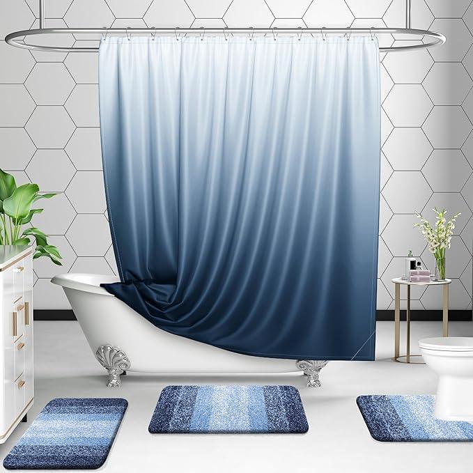 OLANLY Luxury Toilet Rugs U-Shaped 24x20, Extra Soft and Absorbent Microfiber Bathroom Rugs, Non-Slip Plush Shaggy Bath Mat, Machine Wash Dry, Contour Bathroom Mats for Toilet Base, Navy - ModernBath