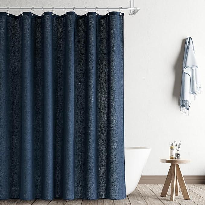 Naturoom Navy Blue Shower Curtain for Bathroom, Linen Textured Weighted Hem Cloth Shower Curtain Set with Hooks, Simple Hotel Luxury Men Nautical Bath Accessories Decor,72x90, Dark Blue - ModernBath