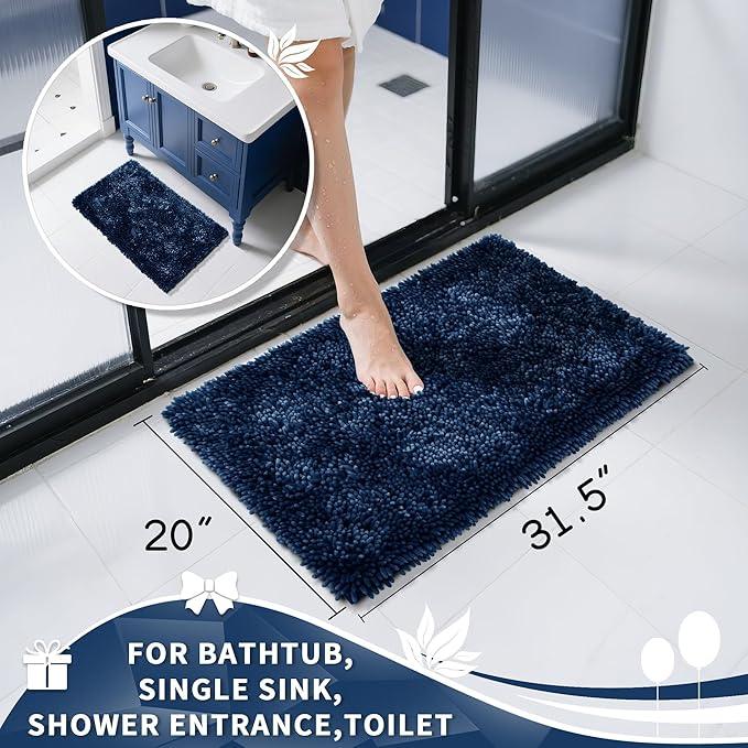 Yimobra Chenille Bathroom Rugs Non Slip, Extra Thick Soft Absorbent Bath Rug 31.5x20 Inch, Machine Washable Quick Dry Bath Mat for Bathroom Floor, Tub and Shower, Home Decor Accessories, Navy Blue - ModernBath