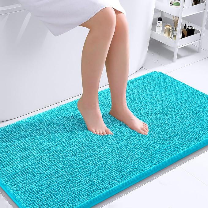 OLANLY Bathroom Rugs 44x24, Extra Soft Absorbent Chenille Bath Rugs, Rubber Backing Quick Dry, Machine Washable Bath Mats for Bathroom Floor, Tub and Shower, Home Decor Accessories, Aqua Sky - ModernBath