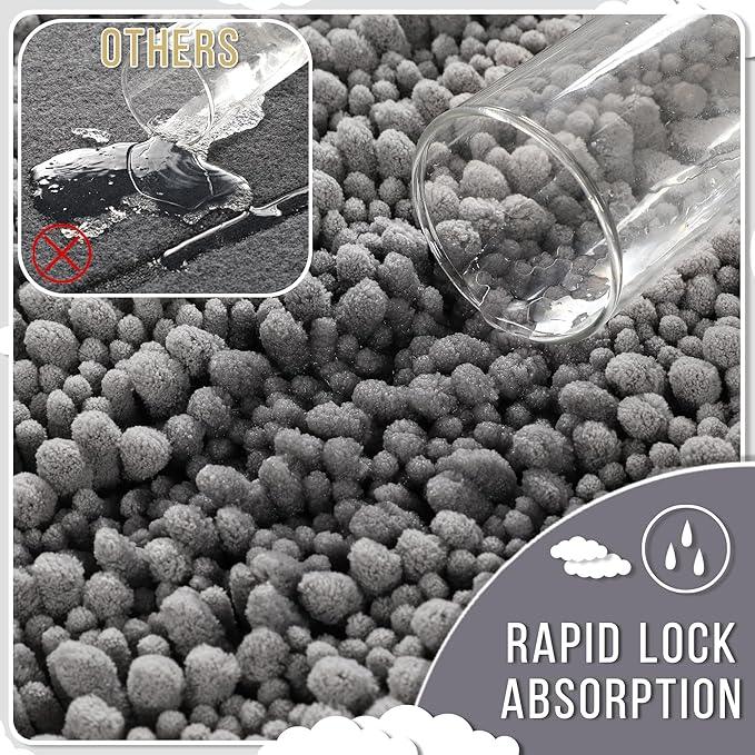 Yimobra Long Bathroom Rugs Non Slip Washable 44x24 Inch - Ultra Soft Absorbent Chenille Bath Mat, Quick Dry Shaggy Floor Carpet for Tub Shower, Gray Home Decor Accessories - ModernBath