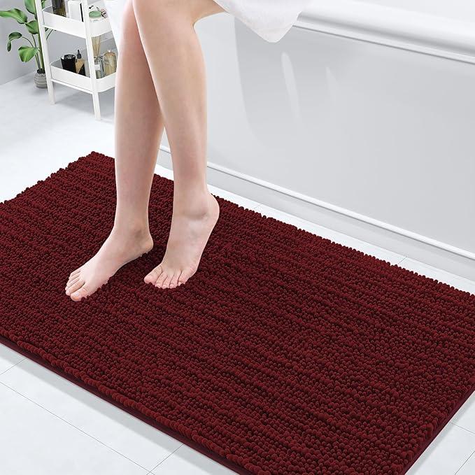 Arotive Luxury Chenille Bathroom Rug Mat, Extra Soft Thick Absorbent Shaggy Bath Rugs, Non-Slip Machine Wash Dry, Plush Bath Mats for Bathroom, Shower and Tub, 60x24, Burgundy - ModernBath