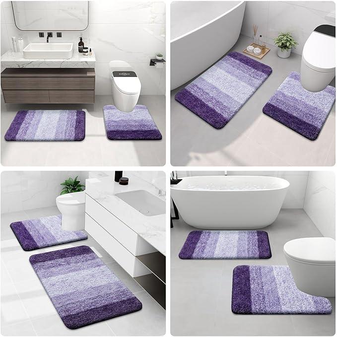 Arotive Microfiber Bathroom Rugs, Shaggy Soft and Absorbent Bath Rug, Non-Slip, Thick Plush Machine Washable Dry Bath Mats for Bathroom, Tub and Shower, 47x24, Dark Purple, Rectangular - ModernBath
