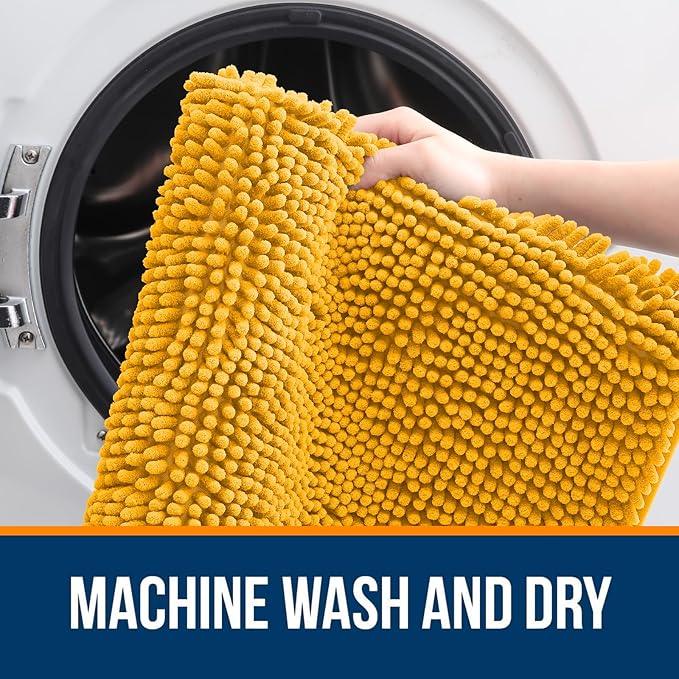 OLANLY Bathroom Rugs 36x24, Extra Soft Absorbent Chenille Bath Rugs, Rubber Backing Quick Dry, Machine Washable Bath Mats for Bathroom Floor, Tub and Shower, Home Decor Accessories, Golden Yellow - ModernBath