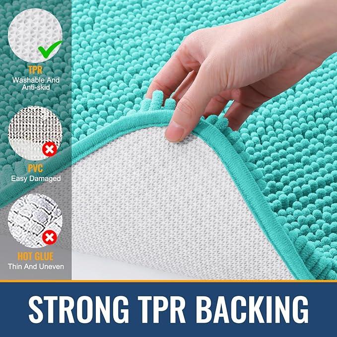 Arotive Bathroom Rugs 30x20, Extra Soft Absorbent Shaggy Chenille Bath Rugs, Machine Washable Rubber Backing Non-Slip Bath Mats for Bathroom Floor Tub and Shower, Home Decor Accessories, Turquoise - ModernBath