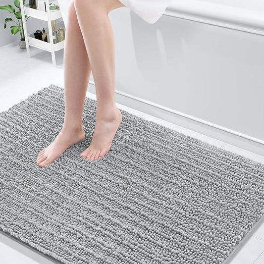 Arotive Luxury Chenille Bathroom Rug Mat, Extra Soft Thick Absorbent Shaggy Bath Rugs, Non-Slip Machine Wash Dry, Plush Bath Mats for Bathroom, Shower and Tub, 59x35, Light Grey - ModernBath