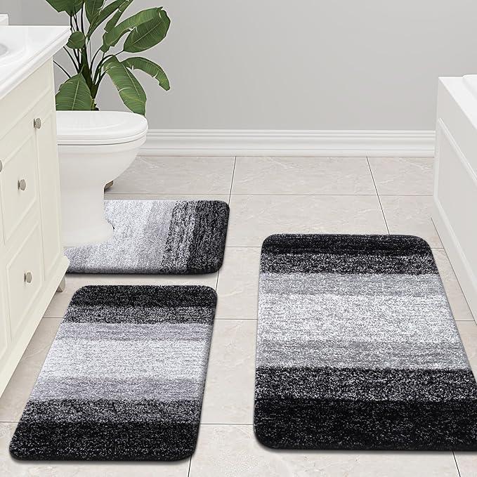 Arotive Microfiber Bathroom Rugs, Shaggy Soft and Absorbent Bath Rug, Non-Slip, Thick Plush Machine Washable Dry Bath Mats for Bathroom, Tub and Shower, 54x24, Black, Rectangular - ModernBath