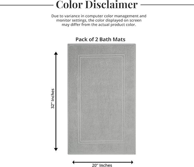 Tens Towels Pack of 2 Bath Mats 100% Cotton, 20 x 32 Inches, Super Absorbent, Hotel Quality Premium Floor Towels, Luxurious, Soft & Quick Dry, Not a Bathroom Rug, Cool Grey - ModernBath