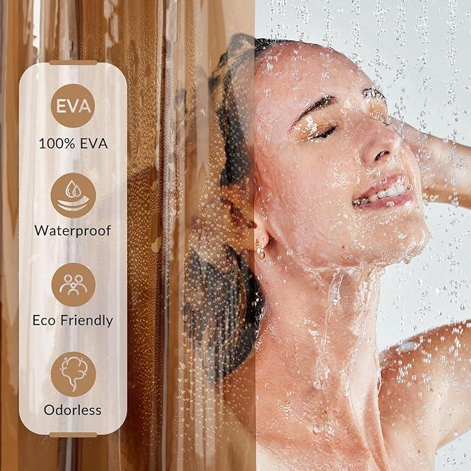 AmazerBath Premium EVA Shower Curtain Amber, Luxury Clear Brown Jelly-Like Soft Waterproof Shower Curtain with 3 Weighted Stones and 12 Grommets, Recyclable Packaging - ModernBath