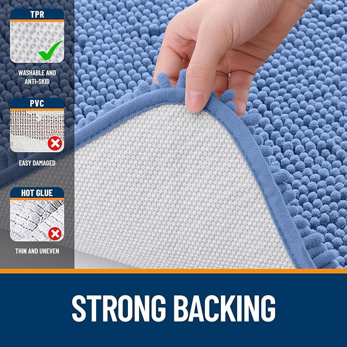 OLANLY Bathroom Rugs 44x24, Extra Soft Absorbent Chenille Bath Rugs, Rubber Backing Quick Dry, Machine Washable Bath Mats for Bathroom Floor, Tub and Shower, Home Decor Accessories, Cornflower Blue - ModernBath