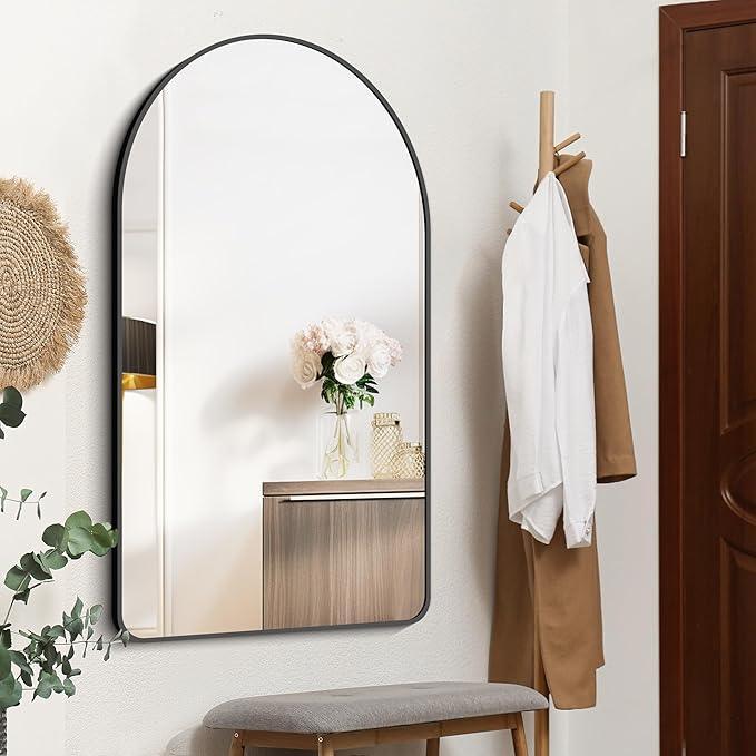 FORBATH Arched Mirror 30x50 Inch, Black Bathroom Mirror Wall Mounted Modern Black Aluminum Alloy Frame Decor Large Dresser Mirror for Bedroom Living Room Entryway, Hanging or Leaning Against Wall - ModernBath