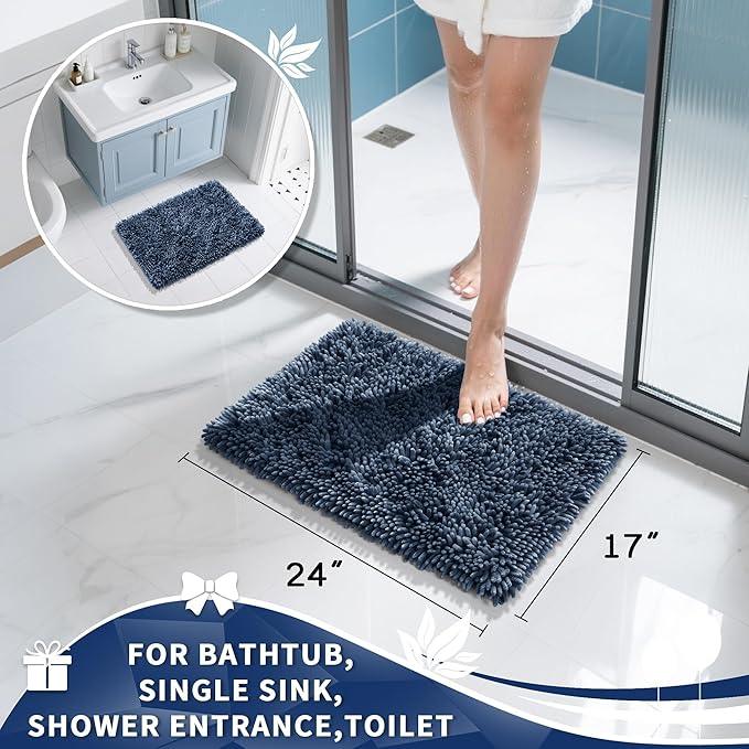 Yimobra Chenille Bathroom Rugs Non Slip, Extra Thick Soft Absorbent Bath Rug, Machine Washable Quick Dry Bath Mat for Bathroom Floor, Tub and Shower, Home Decor Accessories, 24x17, Light Blue - ModernBath