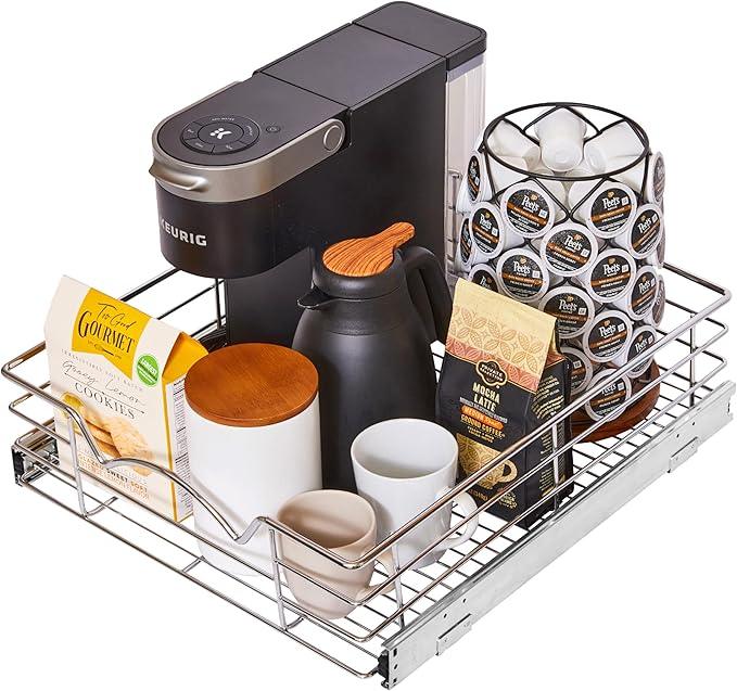 HOLDN’ STORAGE Heavy-Duty Premium Collection Pull Out Cabinet Organizer, Cabinet Drawer Slide Outs, Lifetime Limited Warranty - Basket Size 17" W x 21" D x 5" H, Anti-Rust Chrome Finish - ModernBath