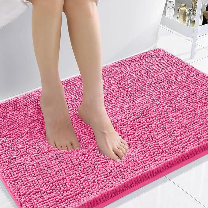 Smiry Luxury Chenille Bathroom Rugs 36x24, Extra Soft and Absorbent Shaggy Bath Mat, Machine Washable, Non-Slip Plush Carpet Runner for Tub, Shower, and Floor, Home Decor Accessories, Hot Pink - ModernBath