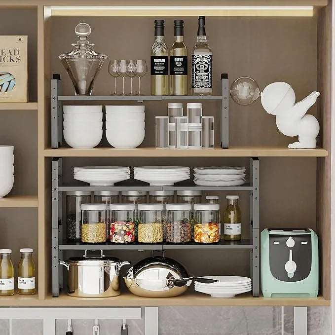 Jojocross Expandable Shelf for Cabinet Organizer Adjustable Stackable Spice Rack at Kitchen and Bathroom More, Counter Countertop Cupboard Organization Pantry Storage (1 Pack/Gun-Grey, Large) - ModernBath