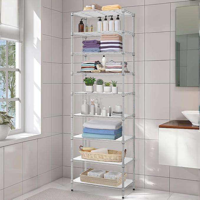 Finnhomy 9-Tier Wire Shelving Unit Adjustable Steel Wire Rack Shelving, 81 Inches Height 9 Shelves Metal Storage Rack, Pantry Shelves for Storage with PE mat, NSF Certified, Chrome - ModernBath
