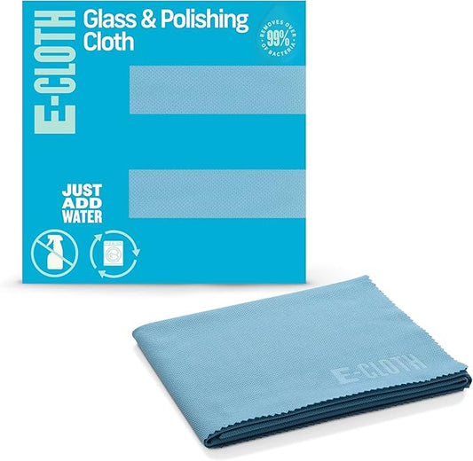 E-Cloth Glass & Polishing Cloths, Premium Microfiber Glass Cleaner, Great for Windows, Glass and Mirrors, Washable and Reusable, 100 Wash Guarantee, Alaskan Blue, 1 Pack