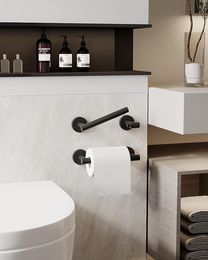 Matte Black 2 Pack Toilet Paper Holder SUS304 Stainless Steel Double Post Pivoting Toilet Paper Roll Holder Wall Mounted Toilet Tissue Holder for Commercial Bathroom RV - ModernBath