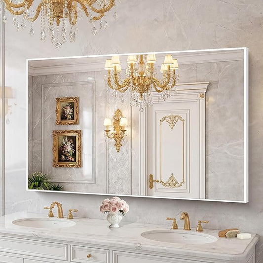 BONEWEI White Bathroom Mirror,55x36 inch Wall Mirror for Bathroom Wall Mounted,Large Rectangle Mirror for Bathroom Over Sink,Modern Metal Frame for Living Room,Bedroom Entryway,Horizontal/Vertical