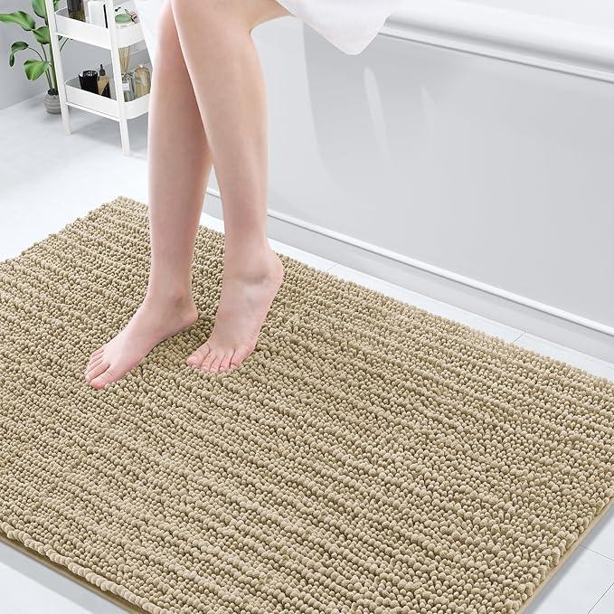 Arotive Luxury Chenille Bathroom Rug Mat, Extra Soft Thick Absorbent Shaggy Bath Rugs, Non-Slip Machine Wash Dry, Plush Bath Mats for Bathroom, Shower and Tub, 59x35, Beige - ModernBath