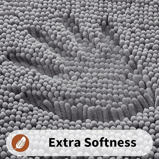 Yimobra Washable Bathroom Rugs, Super Soft & Absorbent Chenille Bath Mat for Floor & Carpet, Quick Dry Non Slip Bath Mat for Tub Shower, 24" x 17",Grey - ModernBath