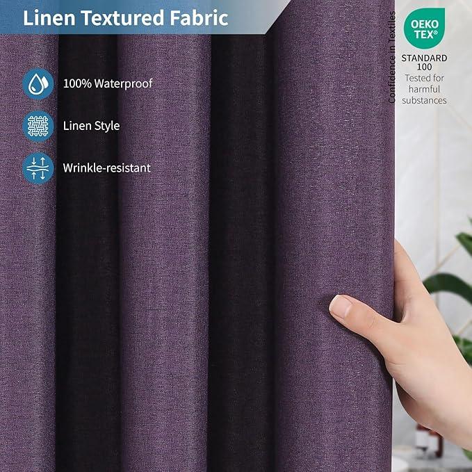 THAIGEE 2-in-1 Waterproof Fabric Shower Curtain or Liner,Linen Textured,Breathable TPU & Washable Bathroom Shower Curtain Set with 12 Plastic Hooks,Modern,72"x72" Purple - ModernBath