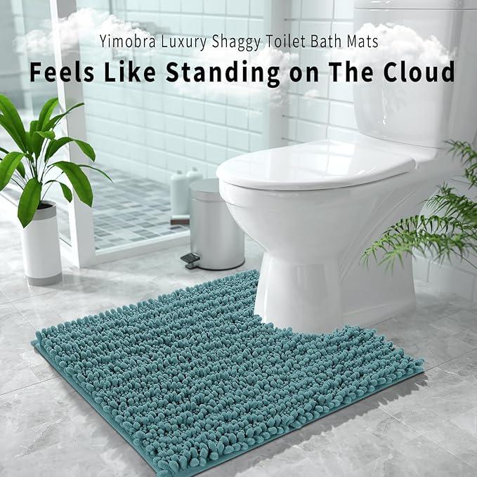Yimobra Toilet Rug U Shaped Washable 24x24 Inch - Ultra Soft Absorbent Chenille Bath Rugs for Toilet, Quick Dry & Machine Washable, Non Slip Contour Bathroom Mat, Teal Blue - ModernBath