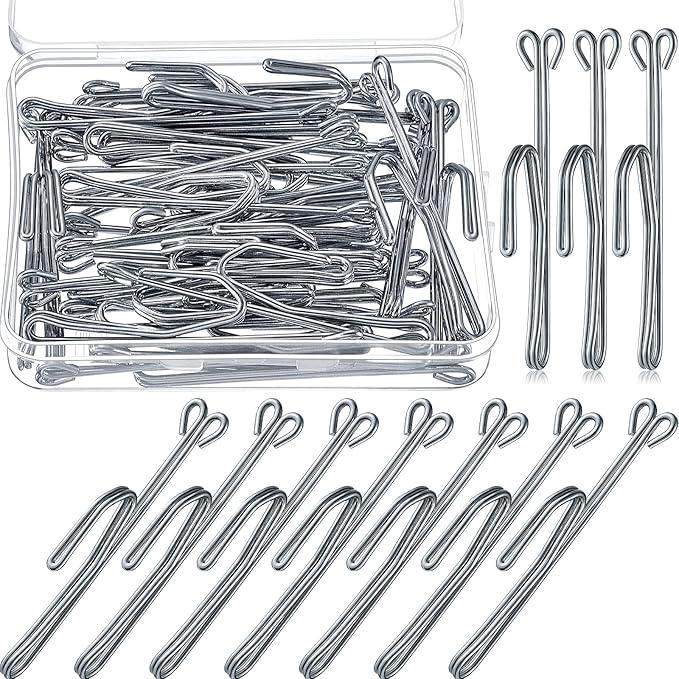 50 Pieces Metal Curtain Hooks Slip on Drapery Hook Shower Curtains Hooks Stainless Steel Drapery Pins and Hook for Window Door Curtain and Bathroom (Silver) - ModernBath