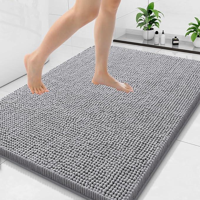 Arotive Bathroom Rugs 40x32, Extra Soft Absorbent Shaggy Chenille Bath Rugs, Machine Washable Rubber Backing Non-Slip Bath Mats for Bathroom Floor Tub and Shower, Home Decor Accessories, Grey - ModernBath