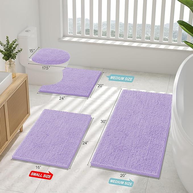 Smiry Luxury Chenille Bathroom Rugs 30x20, Extra Soft and Absorbent Shaggy Bath Mat, Machine Washable, Non-Slip Plush Carpet Runner for Tub, Shower, and Floor, Home Decor Accessories, Purple - ModernBath
