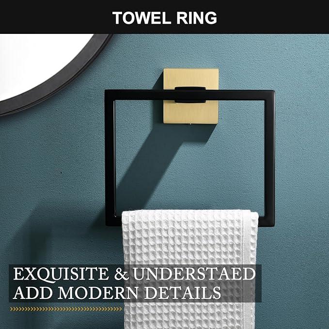 5 Pieces Bathroom Hardware Set Black and Gold Towel Bar Set, Toilet Paper Holder with Shelf, Towel Holder Set in Bathroom, Wall Mounted Stainless Steel, 23.6 Inches - ModernBath