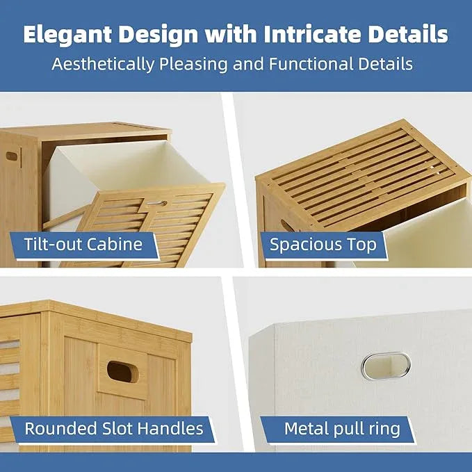 HITNET Tilt Out Laundry Hamper, Bamboo Laundry Cabinet with Hidden Removable Basket, Freestanding Clothes Storage organizer for Bedroom, Bathroom, Living Room, Natural - ModernBath