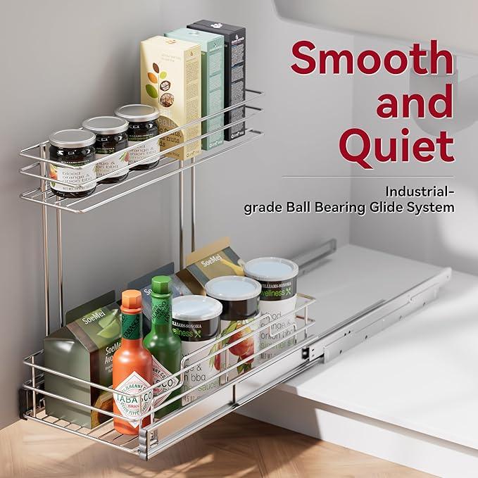 Under Sink Organizer 9" W X17 D, Pull Out Cabinet Organizer 2 Tier, Under Sink Slide Out Chrome Plated, Under Kitchen Bathroom Sink Organizer, Pantry Cabinet Closet Organization Rack, 2 Pack - ModernBath