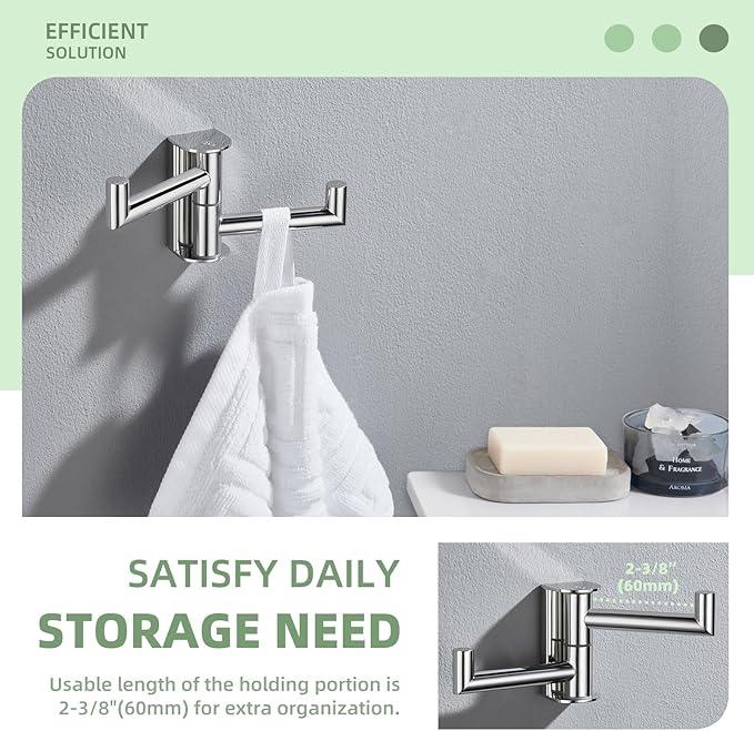 Angle Simple Swivel Robe Hook Polished Chrome, 304 Stainless Steel Bathroom Towel Double Hook for Wall - ModernBath