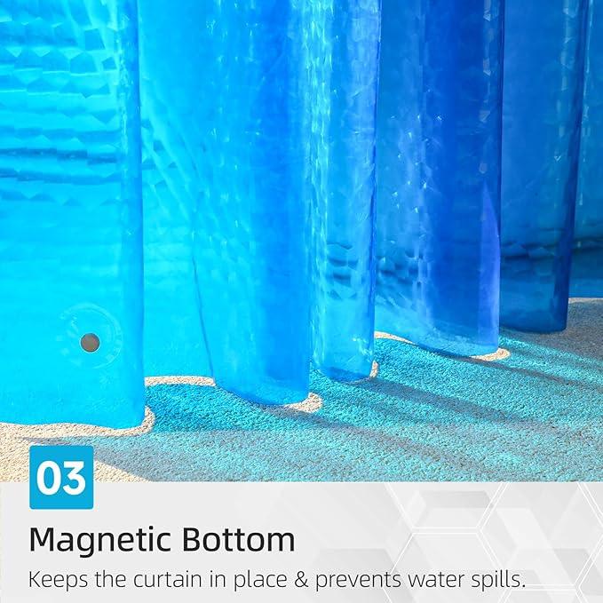 HOUSEWELL 3D Water Cube Shower Curtain 72x72 Blue Ombre, 8G Heavy-Duty Thick PEVA Waterproof Bathroom Shower Curtain Liner with 3 Bottom Magnets and 12 Hooks - ModernBath