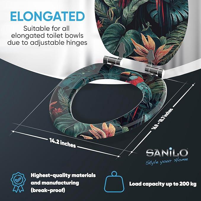 SANILO Wooden Toilet Seat with Soft Close [ELONGATED] - Decorative, Quiet & Slow Close Molded Wood Seat - With Strong Bumpers & Hinges - Adjustable Fit - Exotic - ModernBath