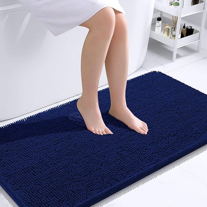 OLANLY Bathroom Rugs 40x24, Extra Soft Absorbent Chenille Bath Rugs, Rubber Backing Quick Dry, Machine Washable Bath Mats for Bathroom Floor, Tub and Shower, Home Decor Accessories, Navy - ModernBath
