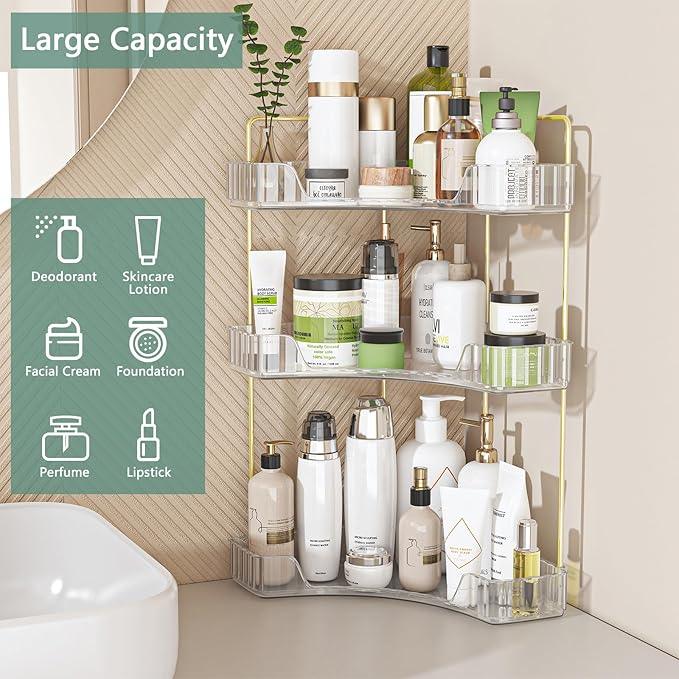 Webetop Corner Bathroom Counter Organizer 3 Tier Bathroom Countertop Organizers Shelf Makeup Organizer for Vanity Perfume Tray for Corner Storage Skincare, Cosmetic, Dresser, Kitchen Spice Rack - ModernBath